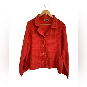 FLAX 100% Linen Lightweight Cardigan Jacket Buttons Women’s Size M Red Orange